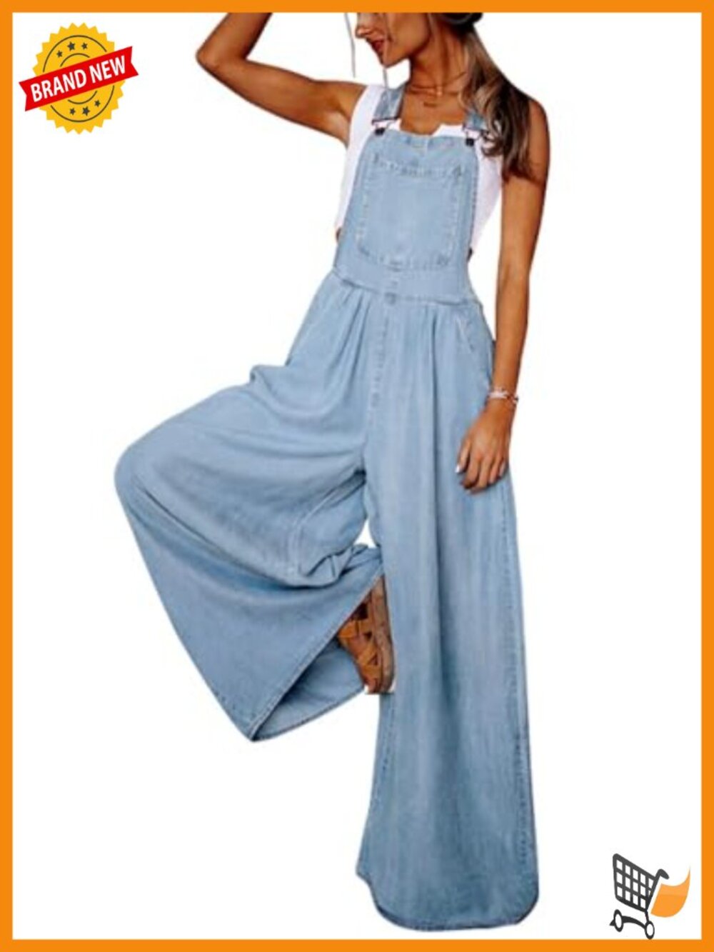 Women's Distressed Denim Bib Overalls Wide Leg Baggy High Rise Pants